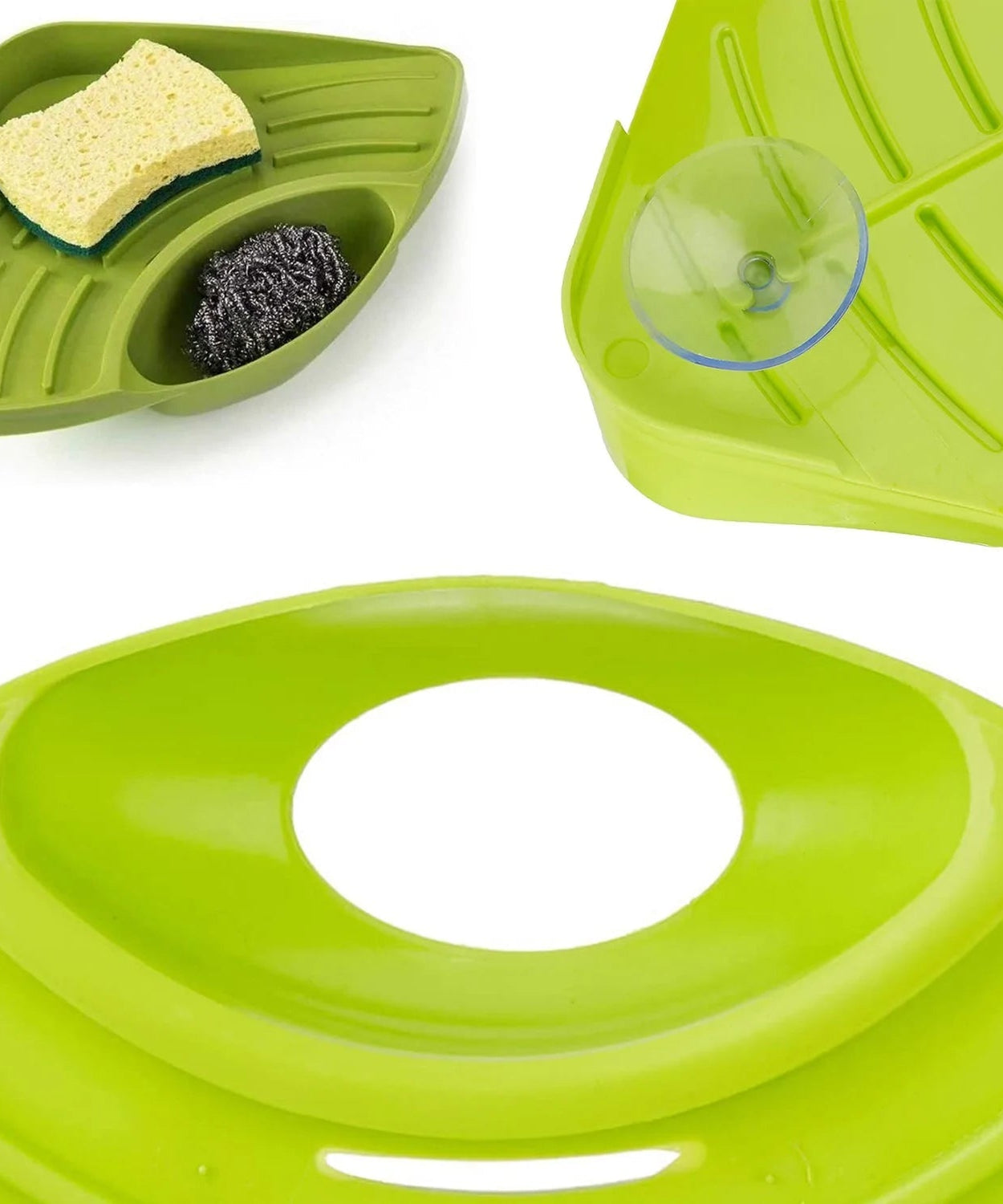 Triangular multi-functional sink strainer basket for kitchen use.