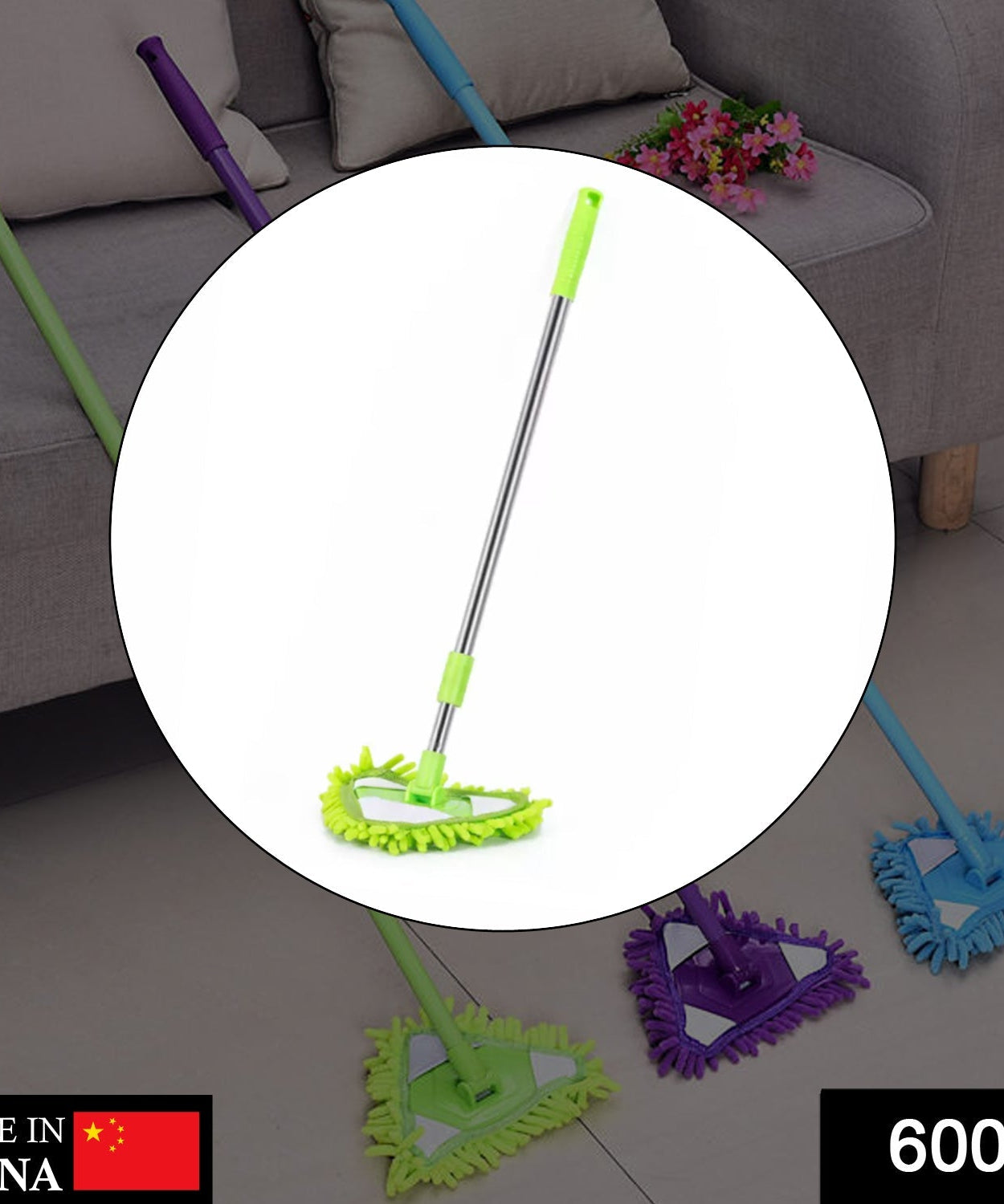 Triangle mop with stainless steel frame designed for versatile floor cleaning.