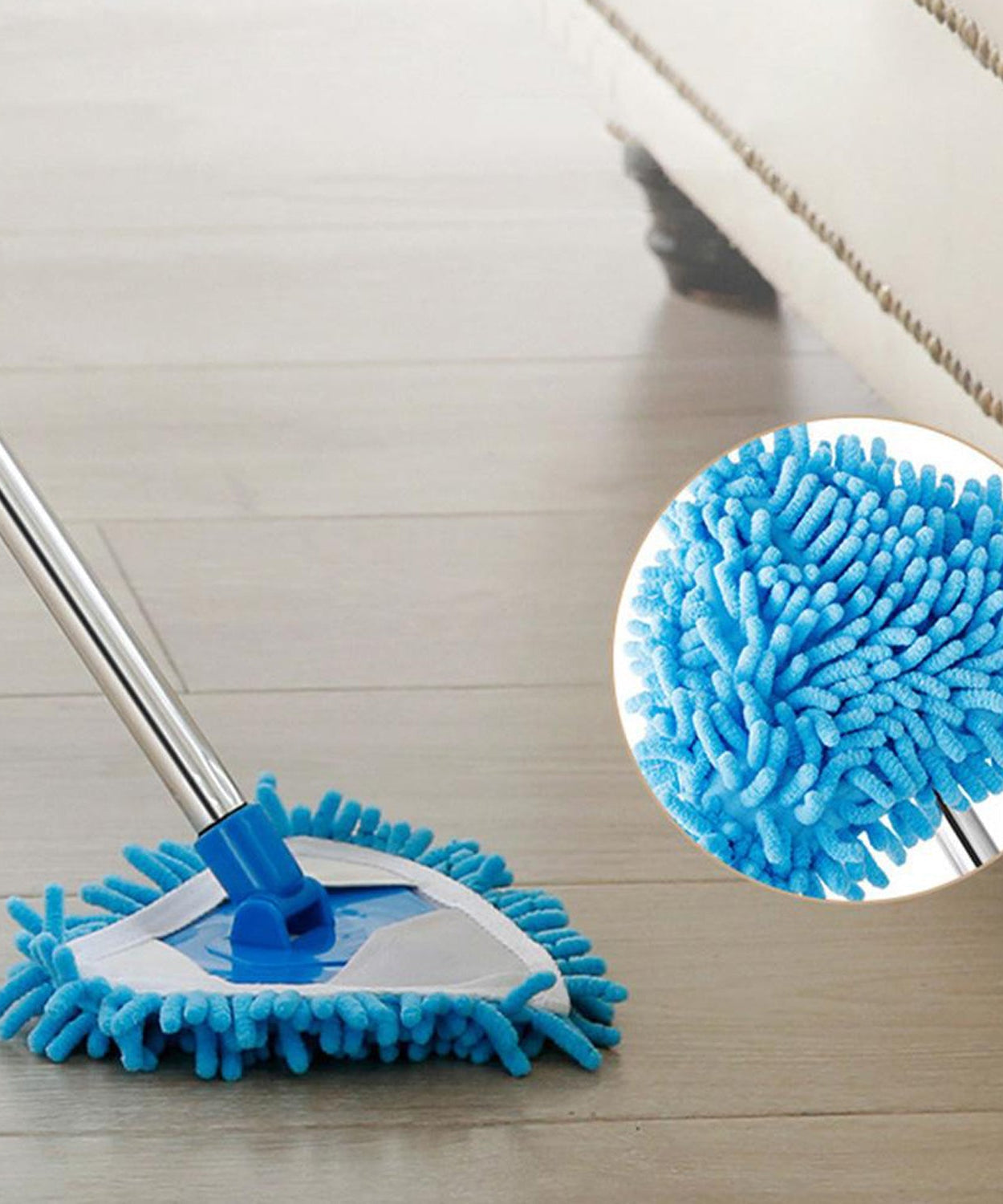 an adjustable mop head with stainless steel for efficient floor cleaning.