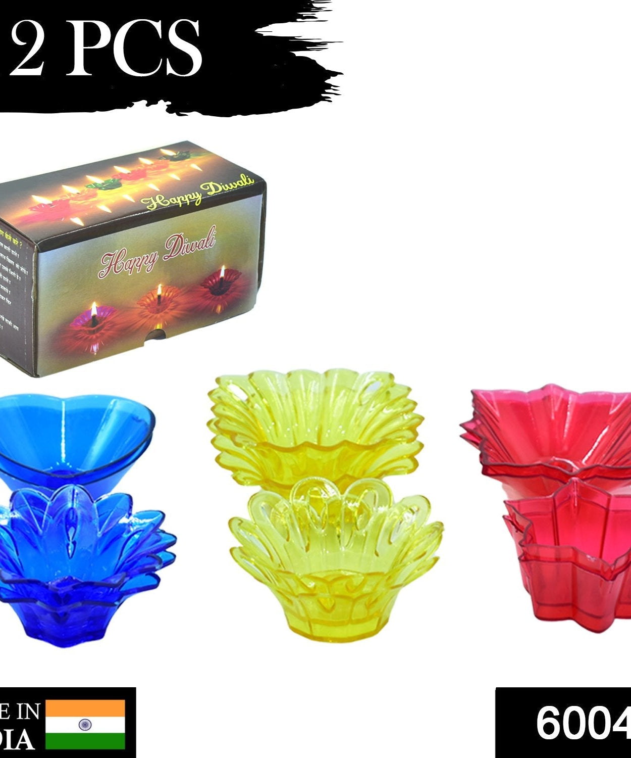 Diwali diya cup with multi-shape designs, multicolor plastic set