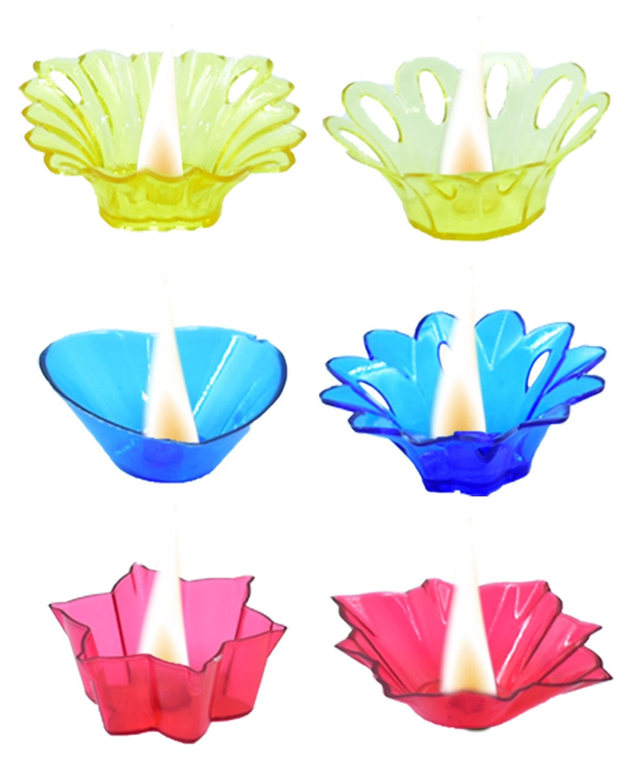Multi-shape plastic candle cups for Diwali, 12 pieces set