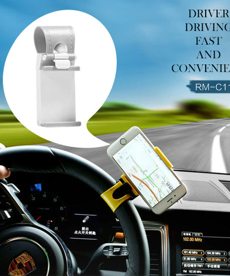 Hands-free car phone holder for steering wheel