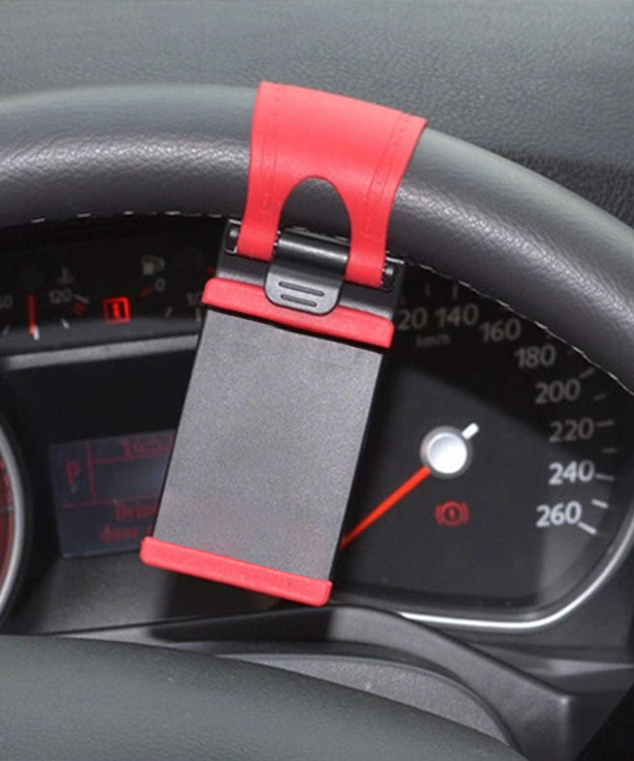 Compact car phone holder for steering wheel use