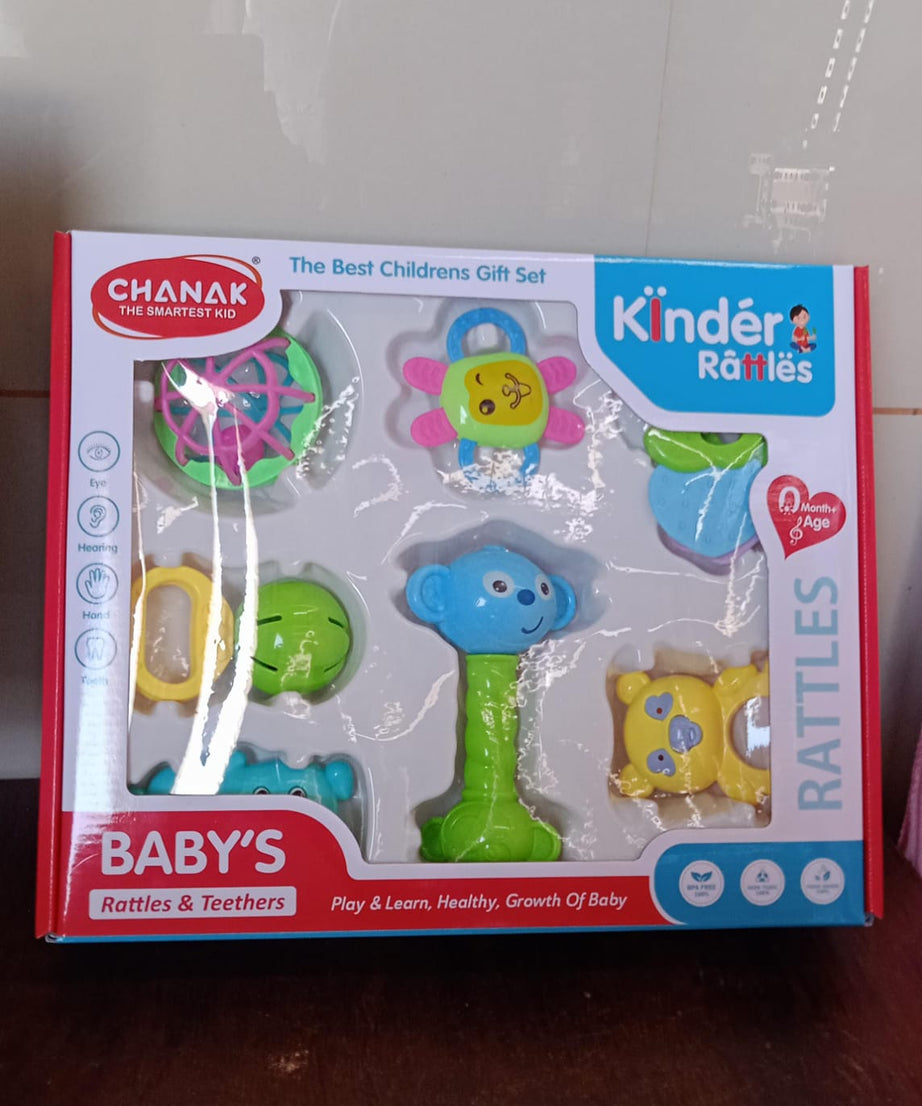 Kinder Rattles Classic Store Plastic Non-Toxic Shake and Grab Ball Baby Rattles & Teethers (8 Pcs Set)