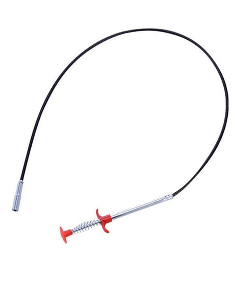 Full length of pipe cleaning tool with flexible, extendable design for deep drains.