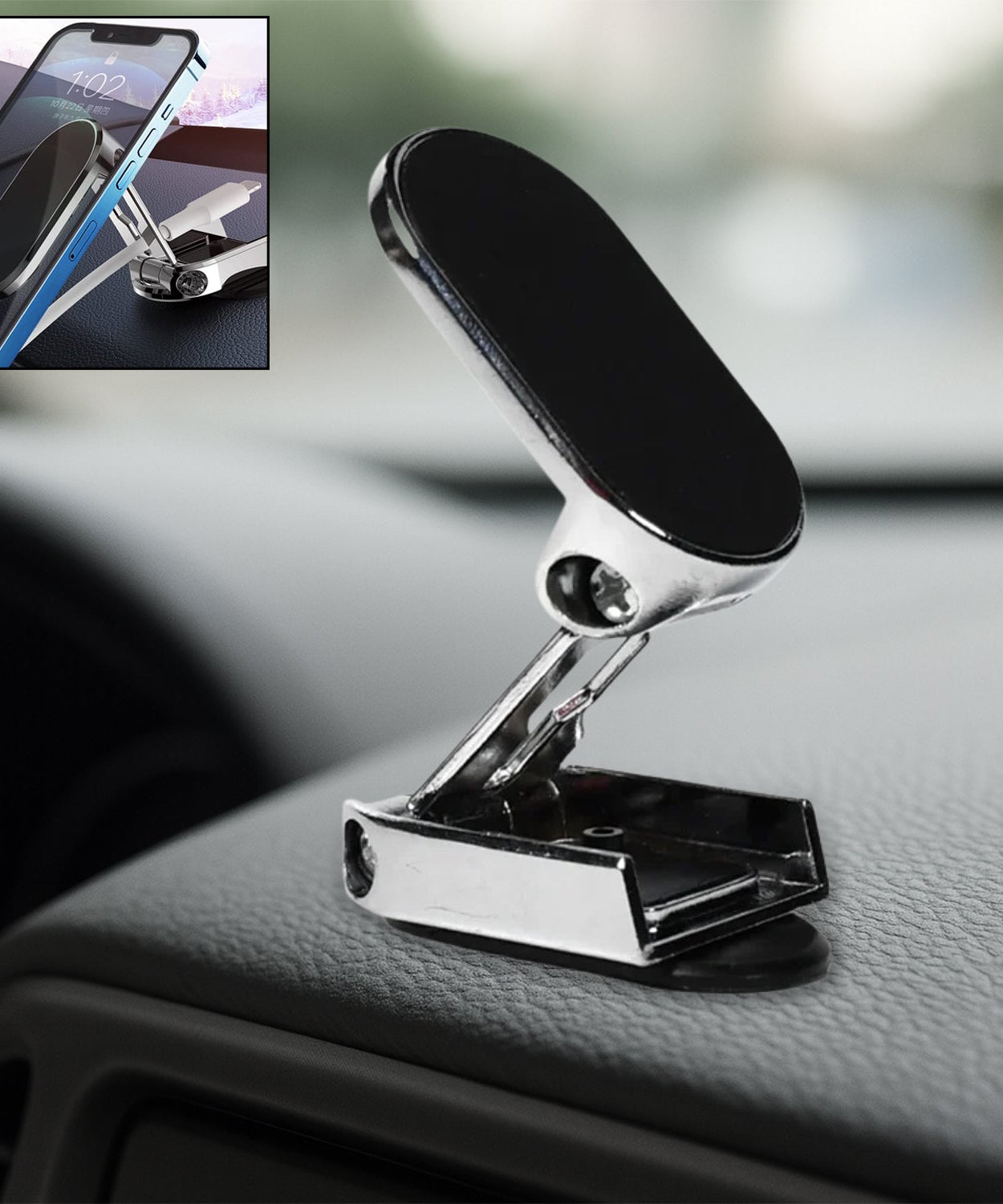 360° Rotating Magnetic Car Phone Holder in Metal (1 Pc, Folding)