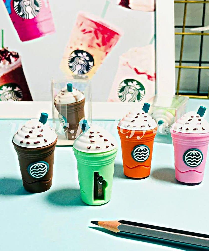 2In1 3D Cute Coffee Or Ice cream Shape sharpner Like Rotary Manual Pencil Sharpener for Kids  Ice Cream Style Office School Supplies, Back to School Gift for Students,Kids Educational Stationary kit, B'Day Return Gift (1 Pc)