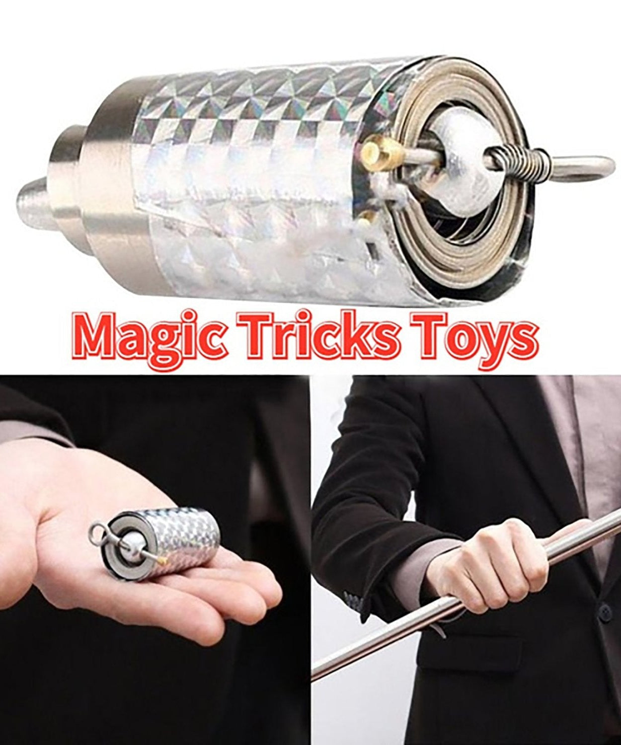 Silver magic cane with emphasis on its high elasticity for magical effects.