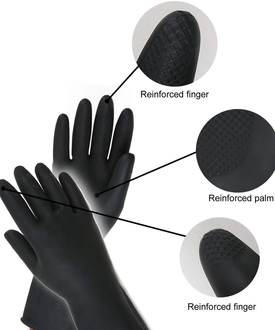 Close-up of reusable cleaning gloves made from gum rubber.