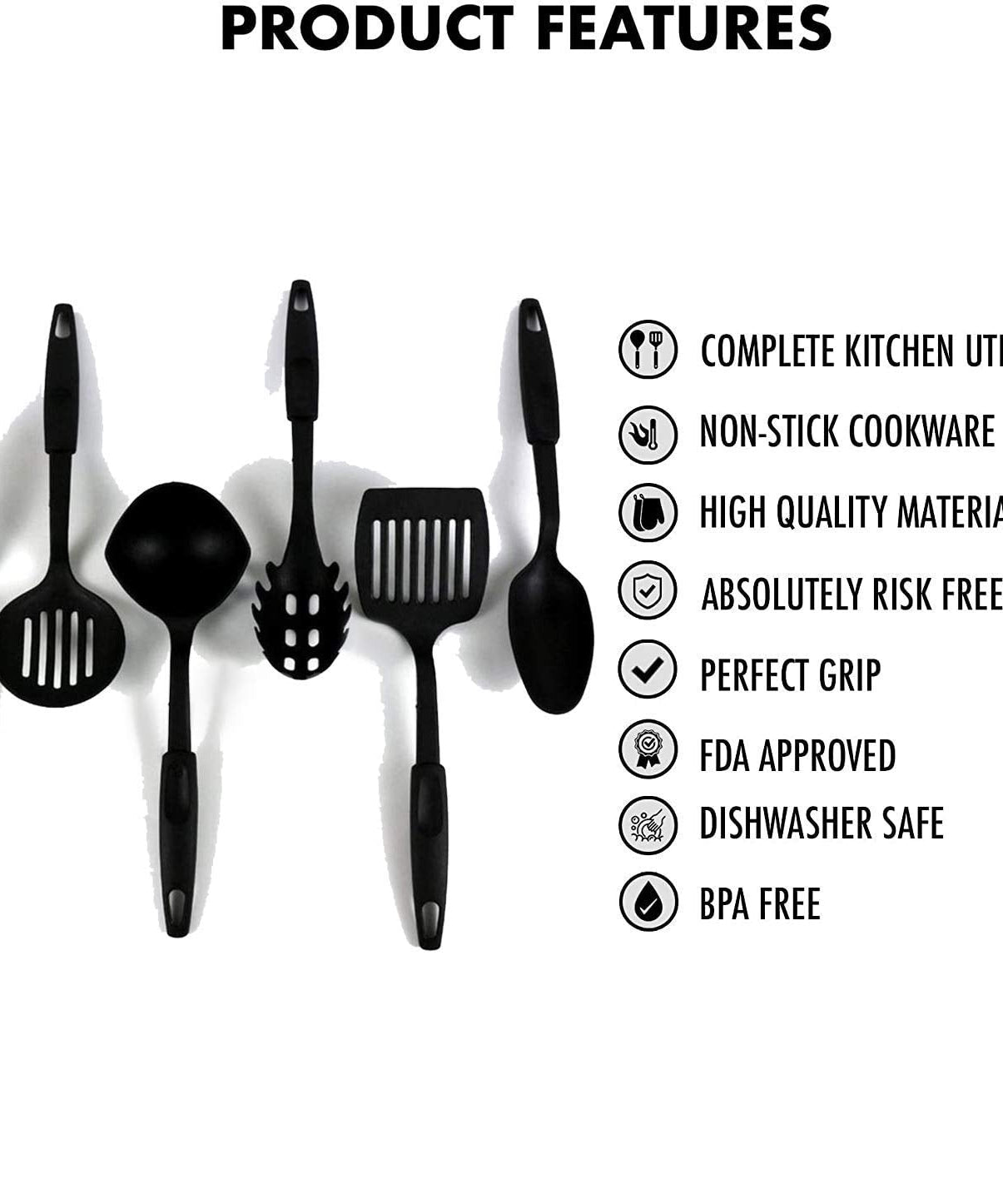 Non-stick spoon set with multiple utensils