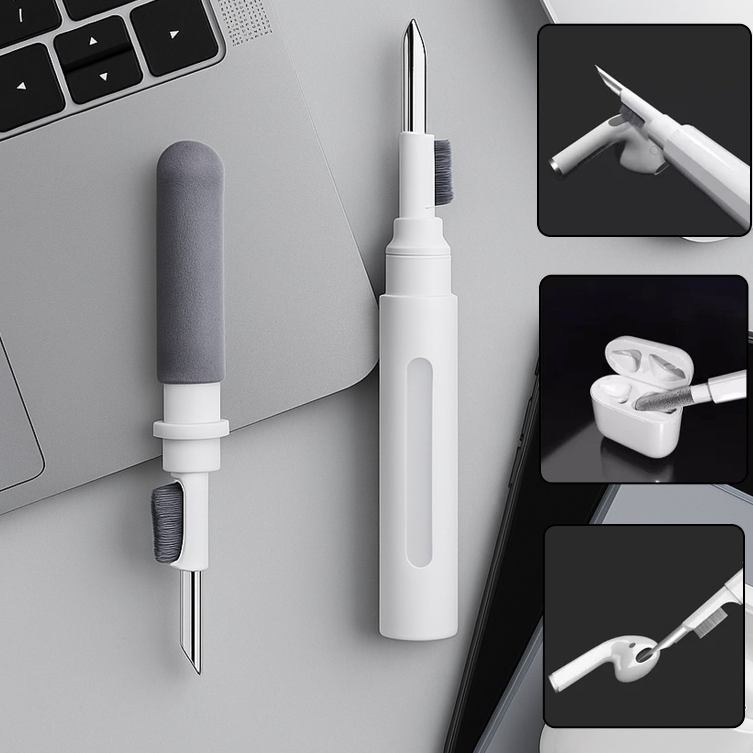 3 In 1 Earbuds Cleaning Pen For Cleaning Of Ear Buds And Ear Phones Easily Without Having Any Damage.
