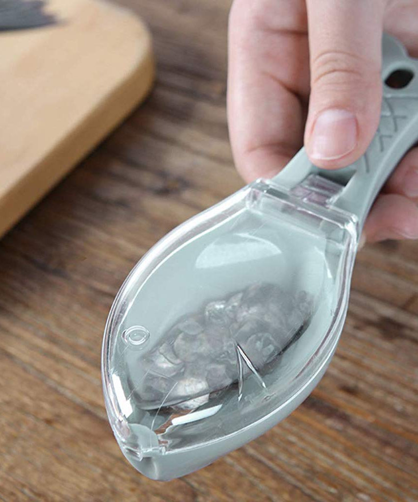 Ergonomic fish scale scraper and skin peeler for easy use.