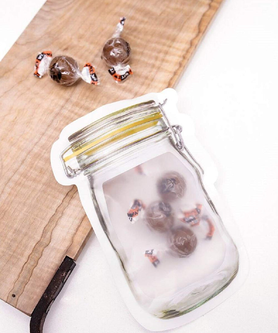 150ml plastic food storage jar with airtight seal and zipper.