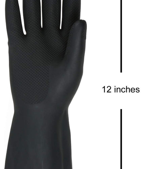 Durable cleaning gloves made from natural gum rubber.
