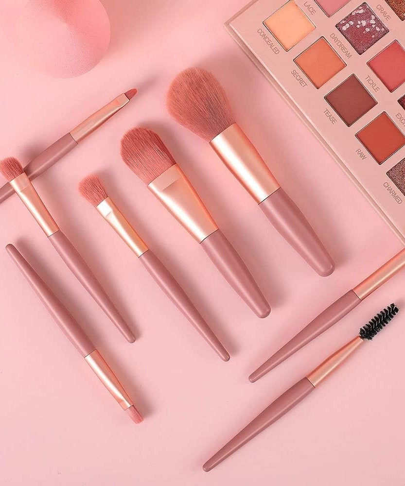 8-Piece Mini Makeup Brush Kit – Portable Premium Synthetic Set with Case (Mix Colors)