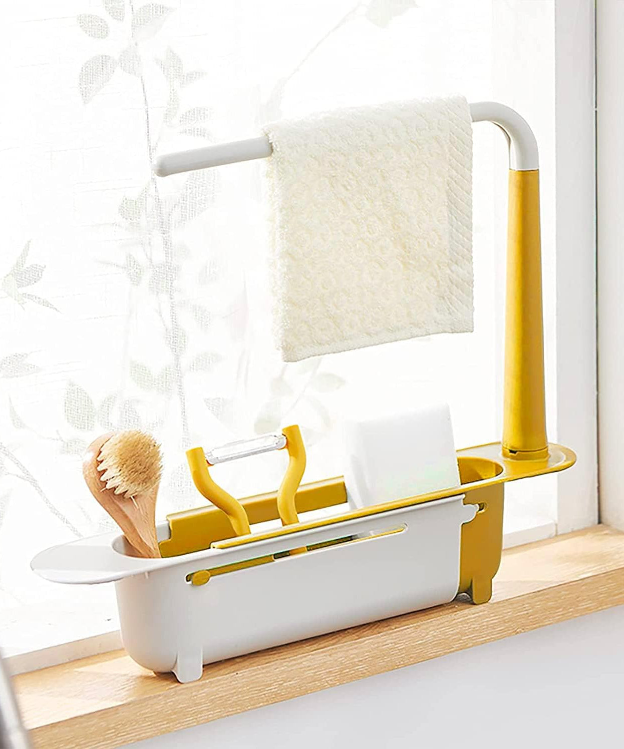 Telescopic Sink Storage Rack Material Kitchen Rag Rack Dishwashing Organizer Shelf Drain Basket Pp Under Sink Organizers ( Mic Color 1 Pc)
