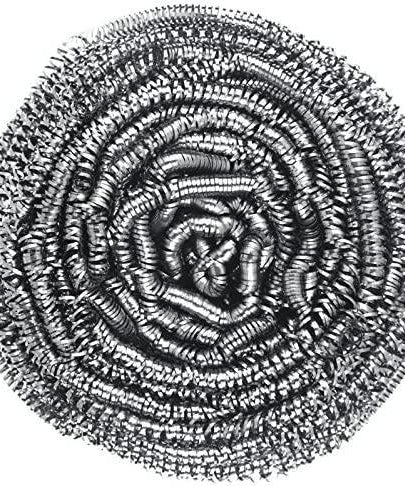 Heavy-duty stainless steel scrubber for tough kitchen cleaning jobs.