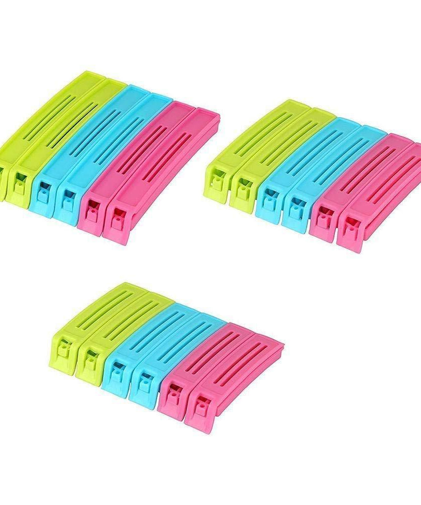 Set of 18 colorful plastic clips for sealing snack bags