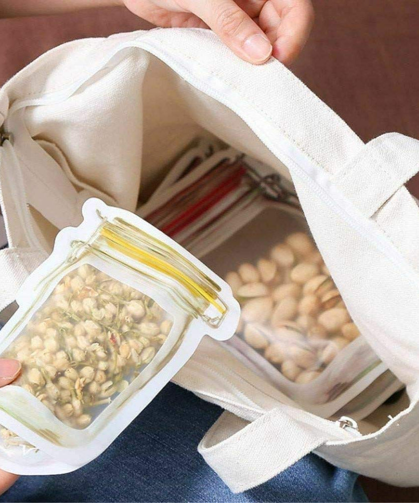 Plastic jar with zipper and airtight seal, 150ml capacity.