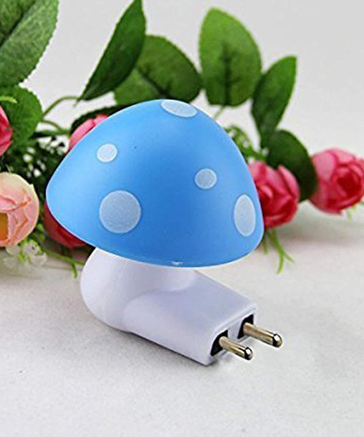 Sensor-operated mushroom lamp with vibrant colors.