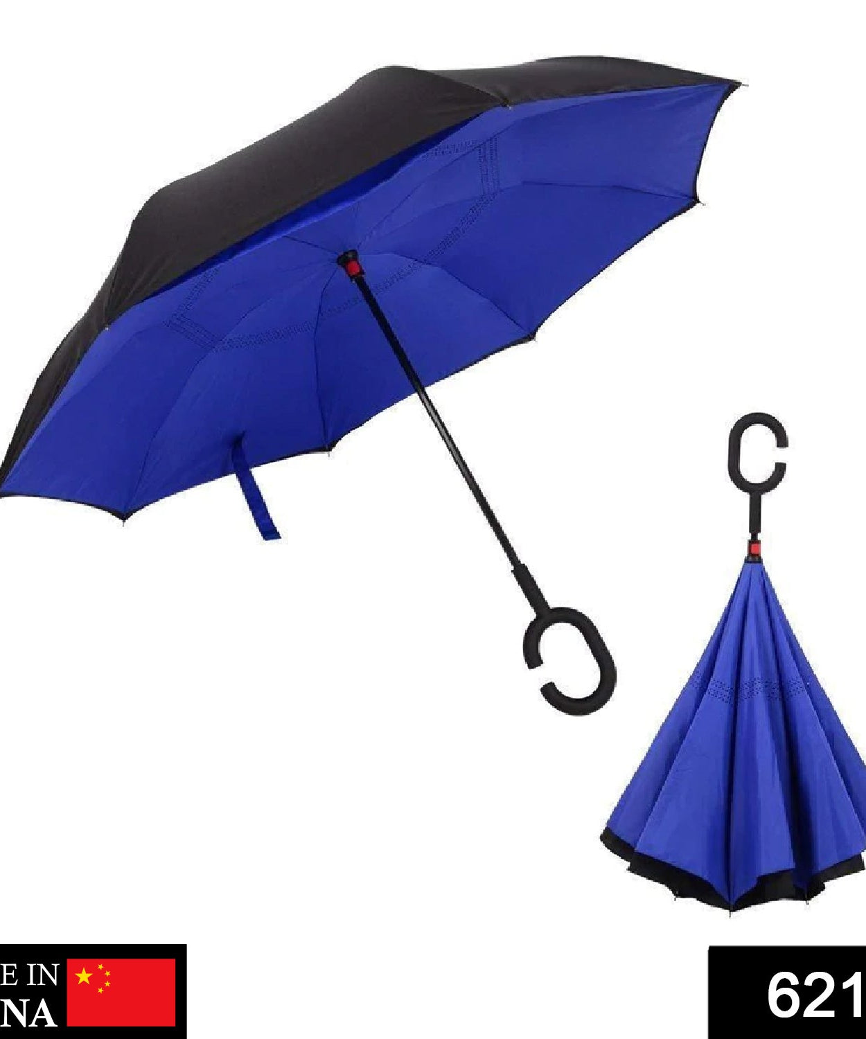 Upside down reverse umbrella showing its innovative design.