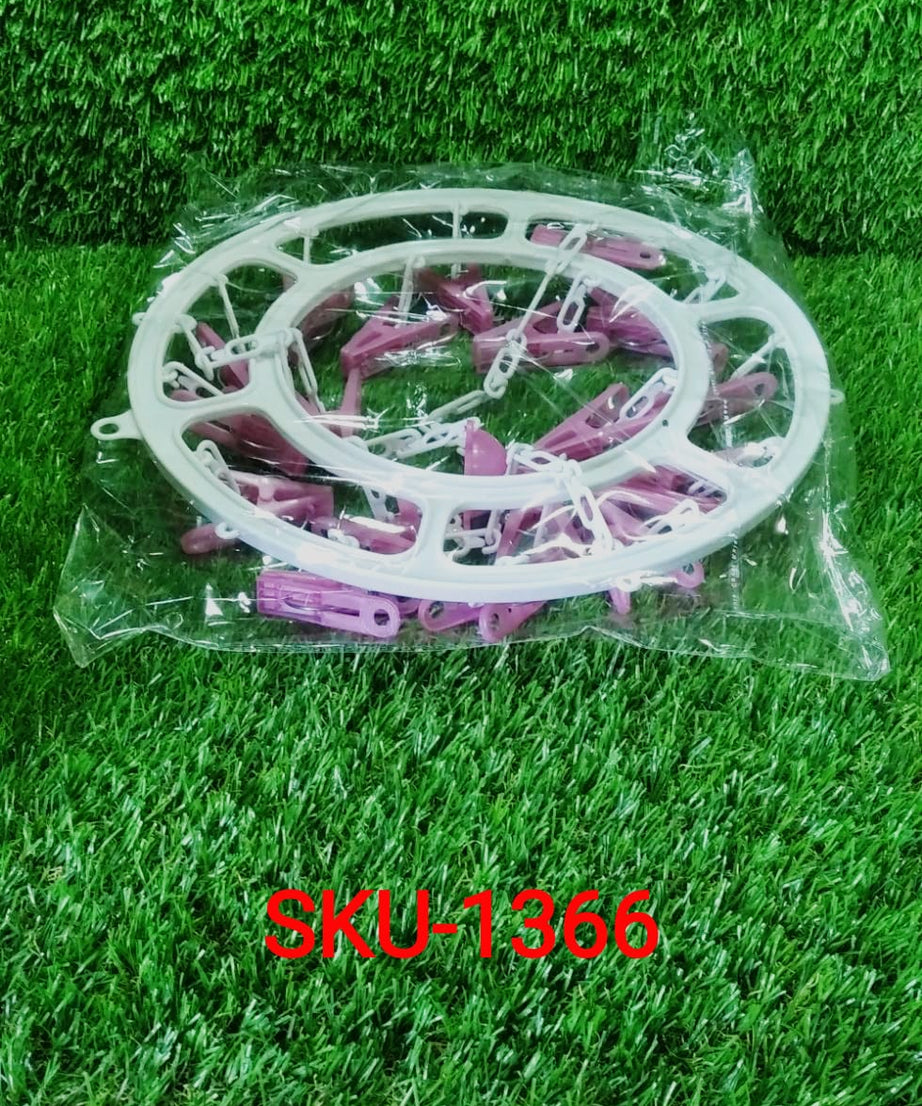 Durable multicolour cloth drying hanger with 18 clips.