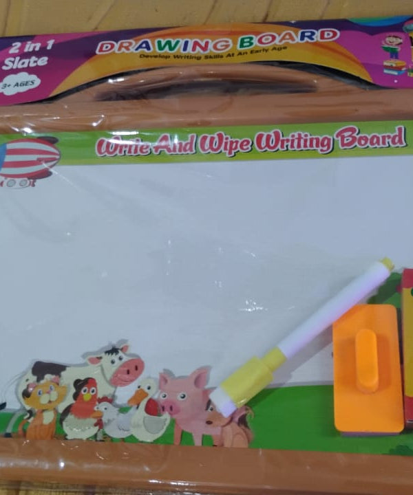 2-in-1 Double-Sided Write and Wipe Educational Drawing Board for Kids (1 Set)
