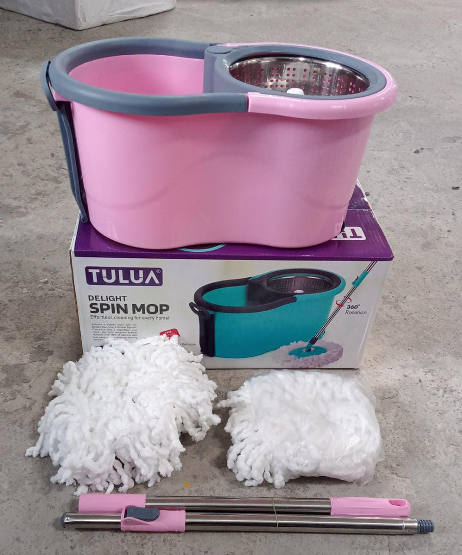 Quick spin mop with steel spin and easy-to-use wheels.