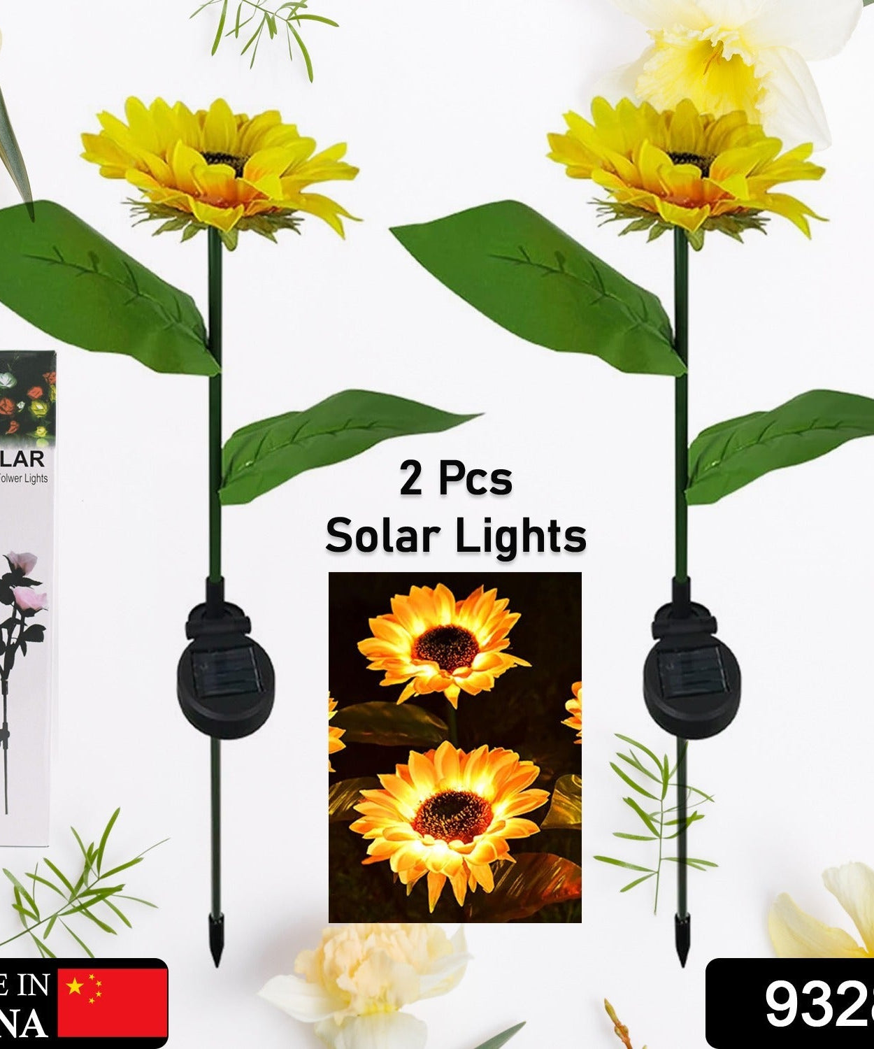 2 Pc Outdoor Solar Sunflower Lights Intelligent Light Control Waterproof Garden Landscape Stake Light