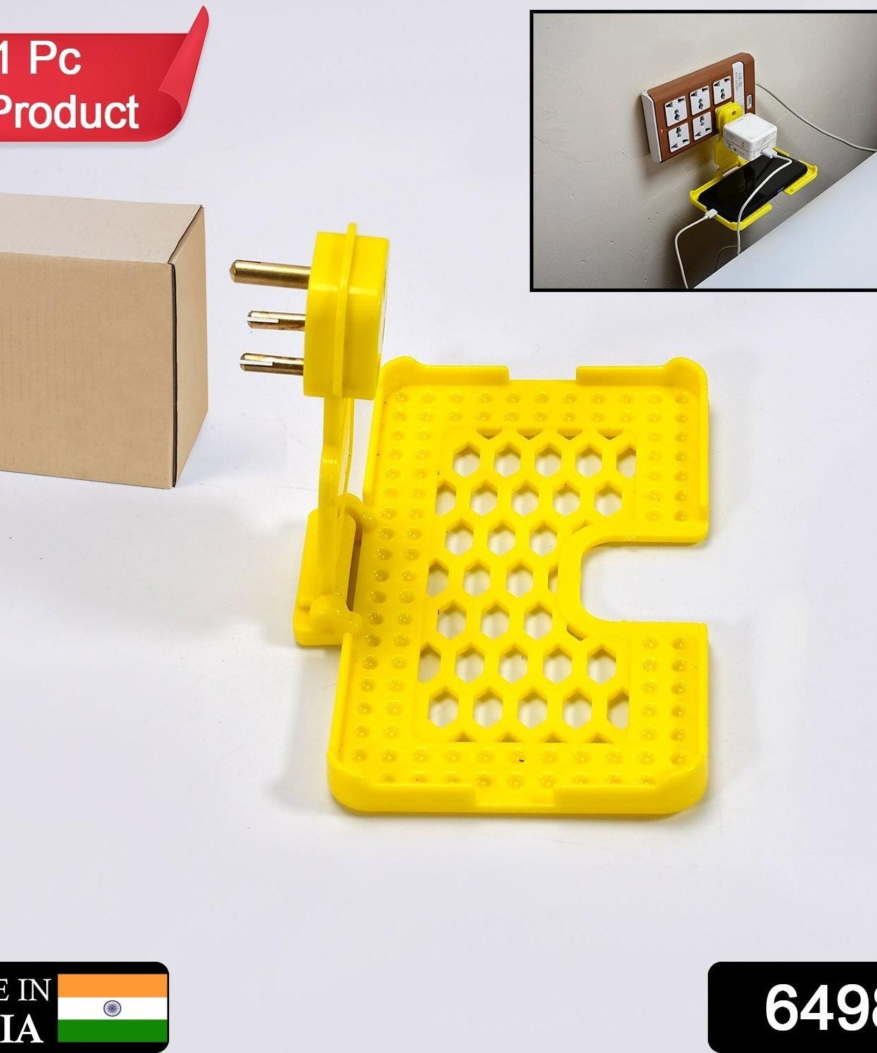 Yellow wall holder stand for mobile charging.