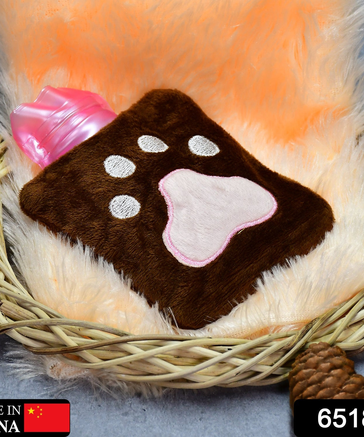 Paw Print Small Hot Water Bag with Cover for Pain Relief