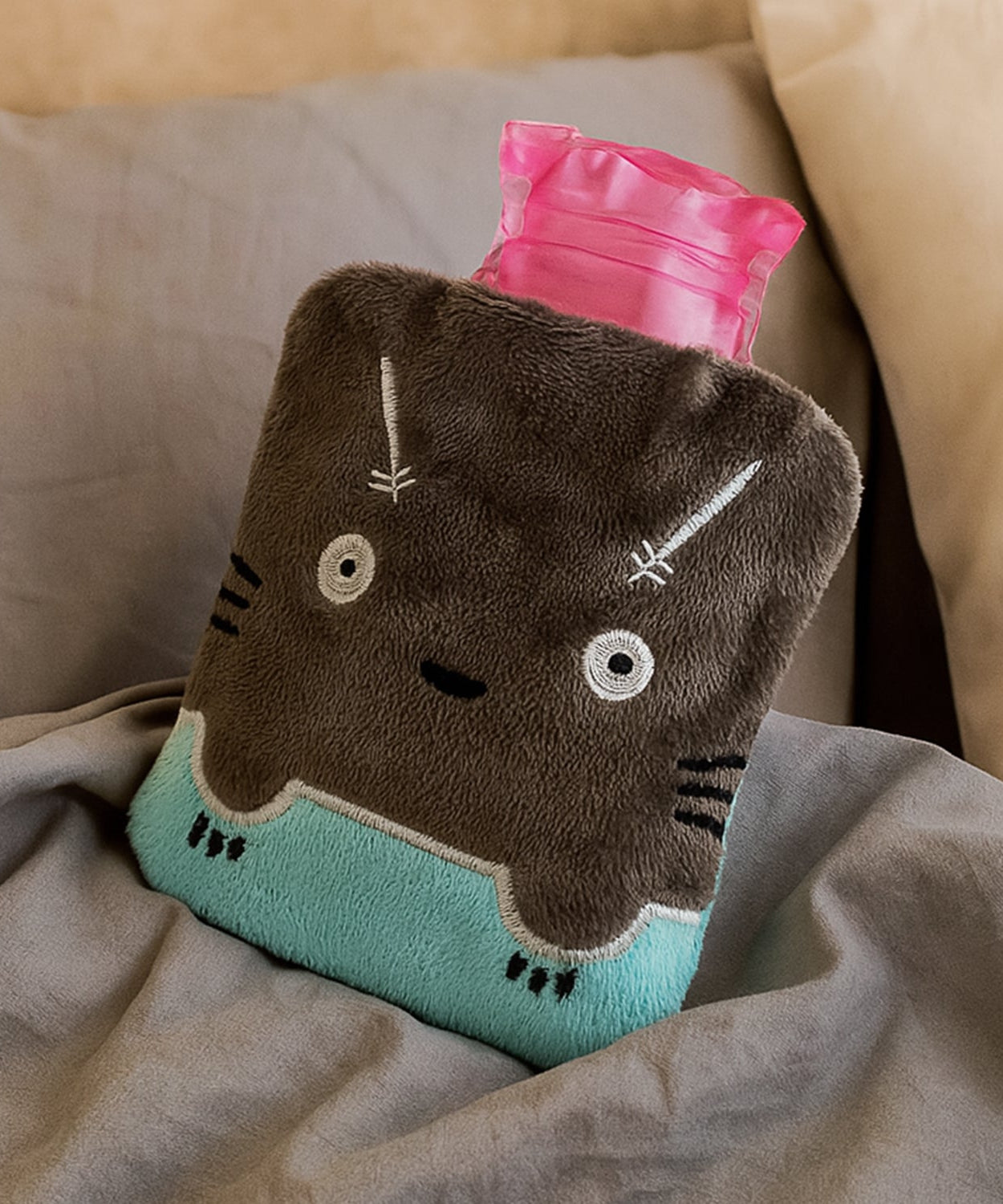 Grey Cat Print Small Hot Water Bag with Cover for Pain Relief