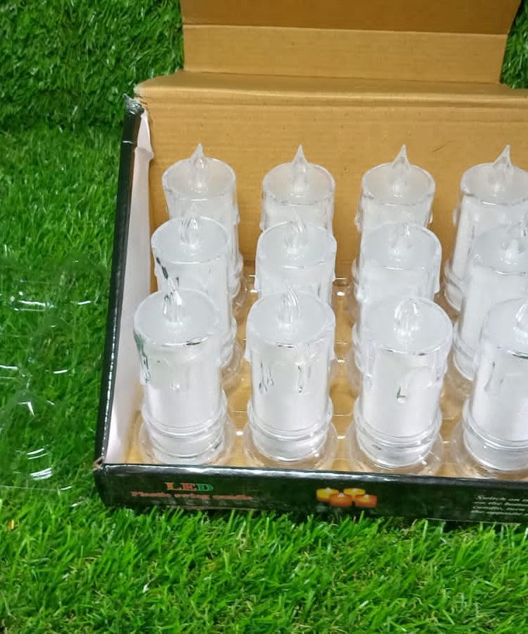 Set of large flameless candles with a melted effect.