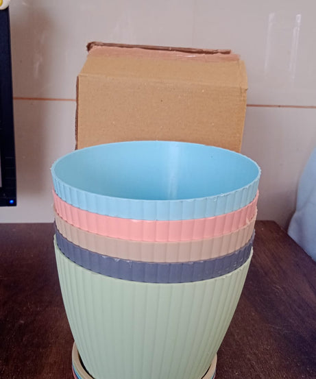 Round Flower Pot with Bottom Tray (5 Pcs Set / Small / 14×16 Cm)