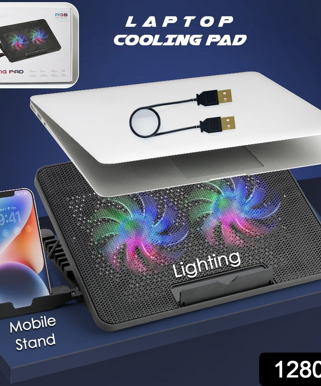 Laptop Cooler Cooling Pad with 2 Quiet Led Fans, Dual USB Ports, Portable Ultra Slim USB Powered 7 Heights Adjustable Laptop Stand for Gaming Laptop