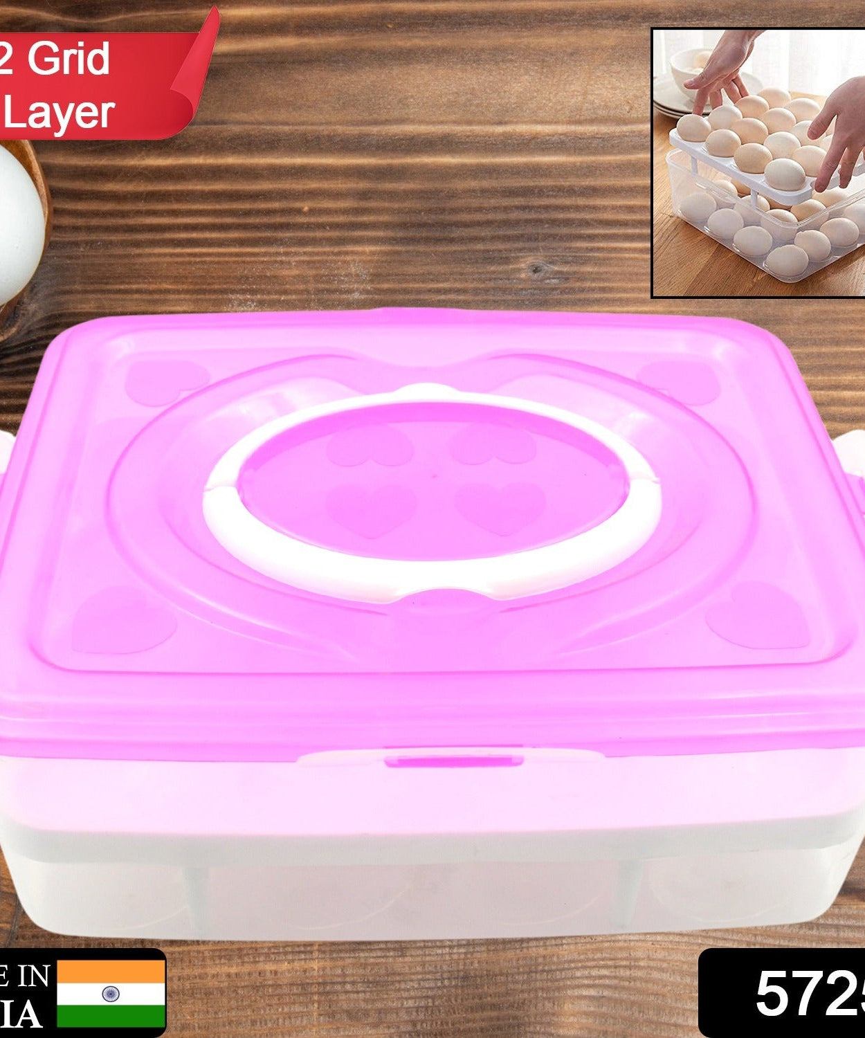 2Layer, 32 Grid Egg Tray with Lid Egg Carrier Holder for Refrigerator, Camping Food Storage Container with Handle (1 Pc )