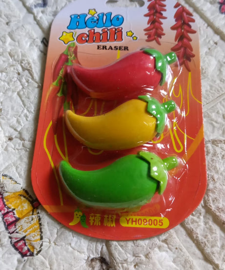 3D Fancy Colorful Chili Shape Erasers – Mini Novelty Eraser Set (3 Pc)