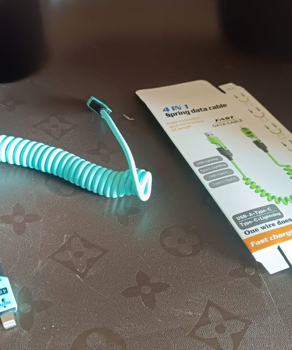 4 in 1 Spring Fast Charging Cable (1 Pc / 1.5 Mtr Long)