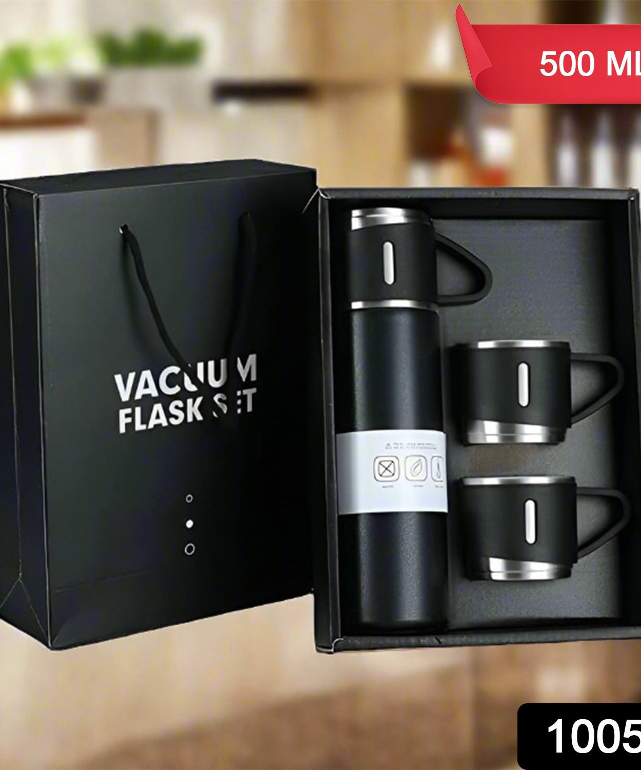 Stainless Steel Vacuum Flask Set with 3 Steel Cups Combo for Coffee Hot Drink and Cold Water Flask Ideal Gifting Travel Friendly Latest Flask Bottle. (500ml)
