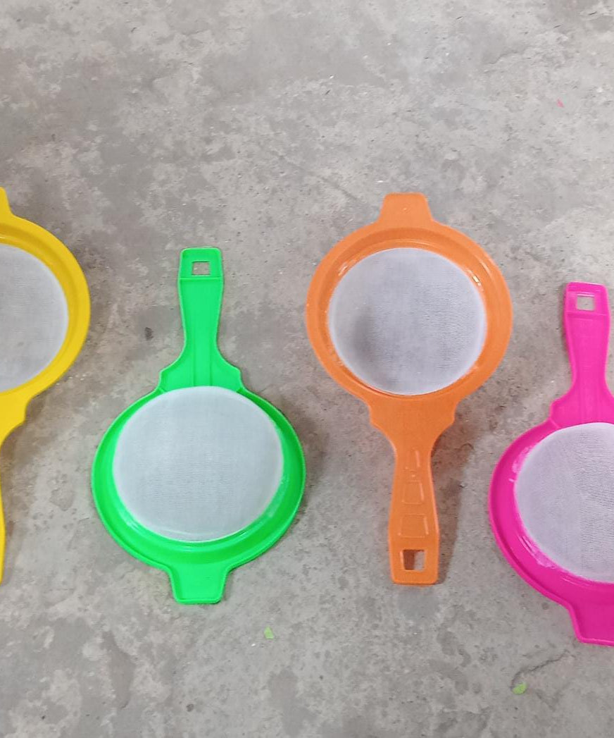 Versatile plastic strainer for juice and other liquids.