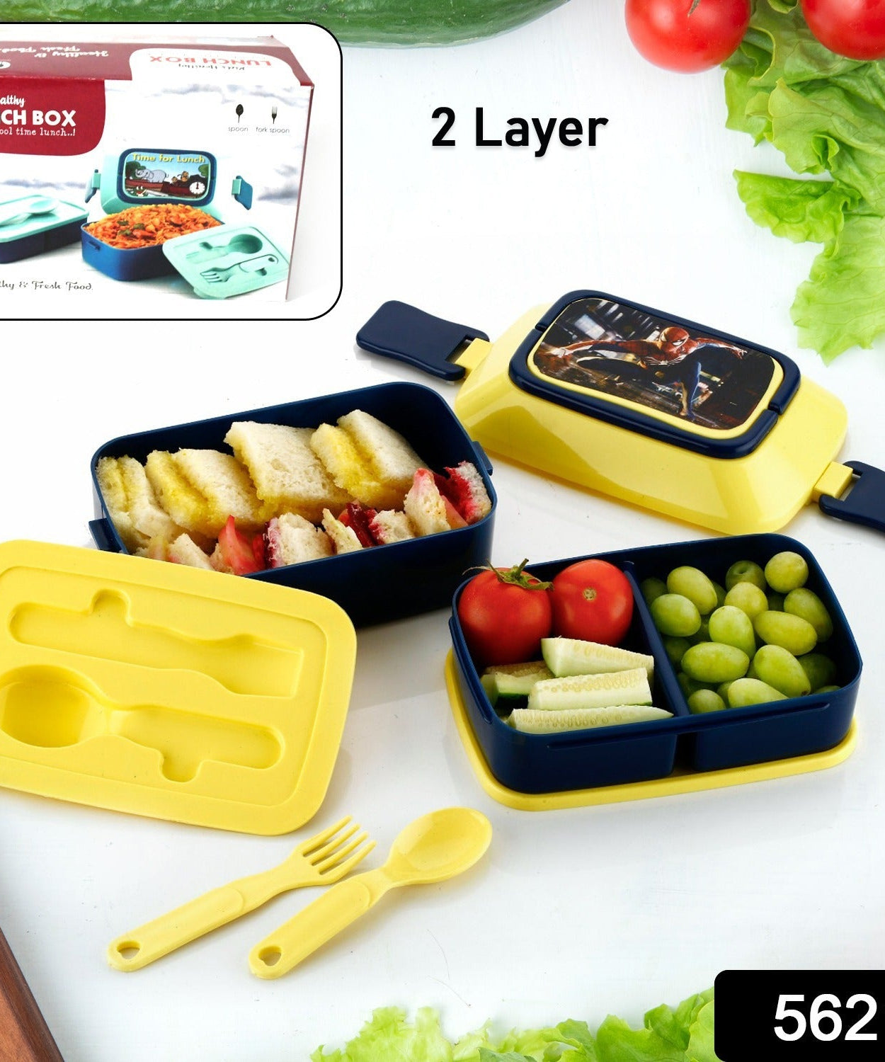 5621 Double Layer Lunch Box Stylish Lid Lunch Box With Fork & Spoon Lunch Box For Children School Lunch Box 