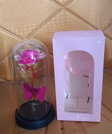 LED Decorative Rose with Butterfly in Transparent Plastic Dome (1 Pc / Battery Not Included)