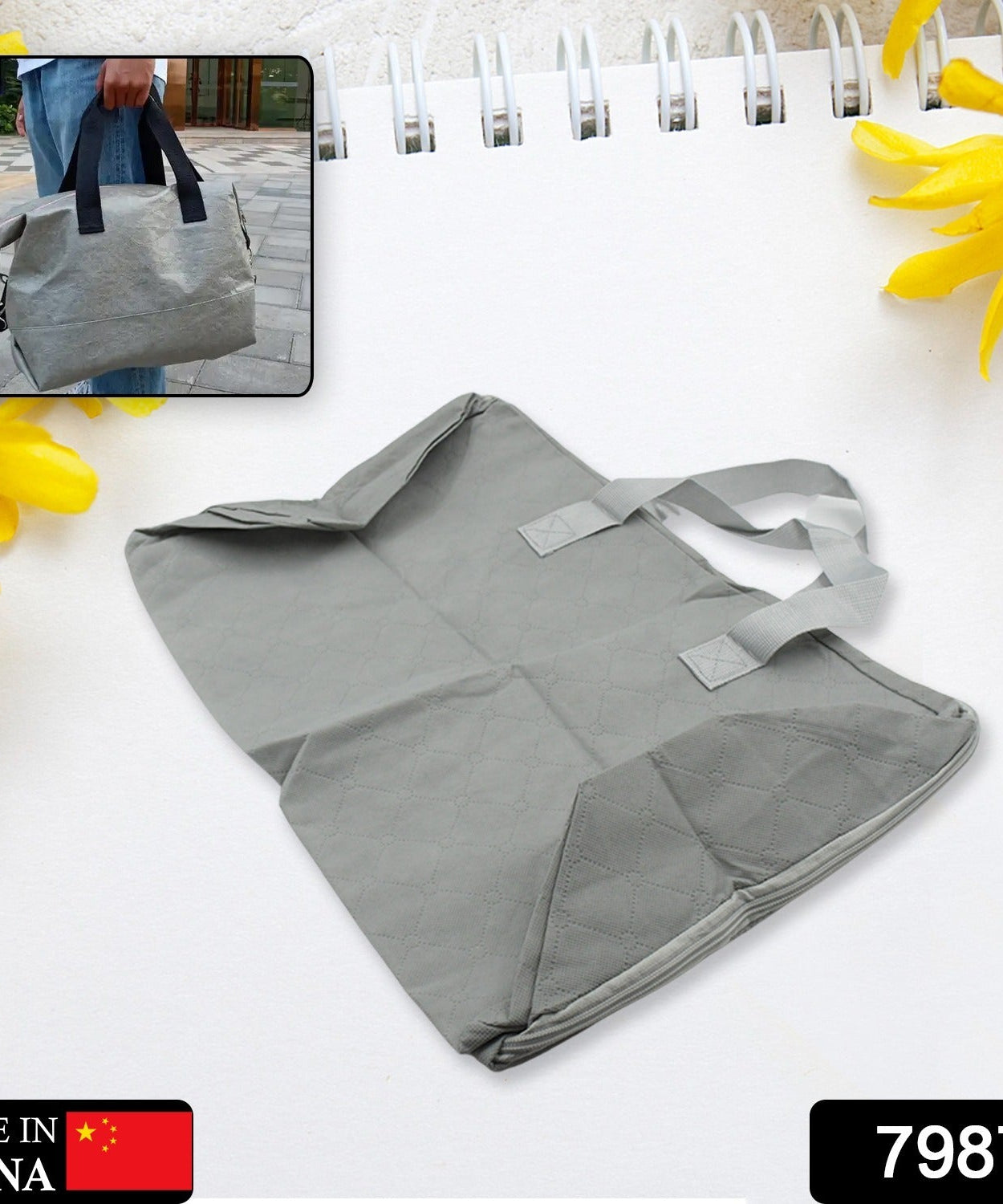 Large bag with handles and zip closure, perfect for groceries or travel