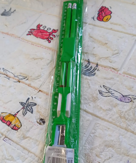 School supply set arranged neatly