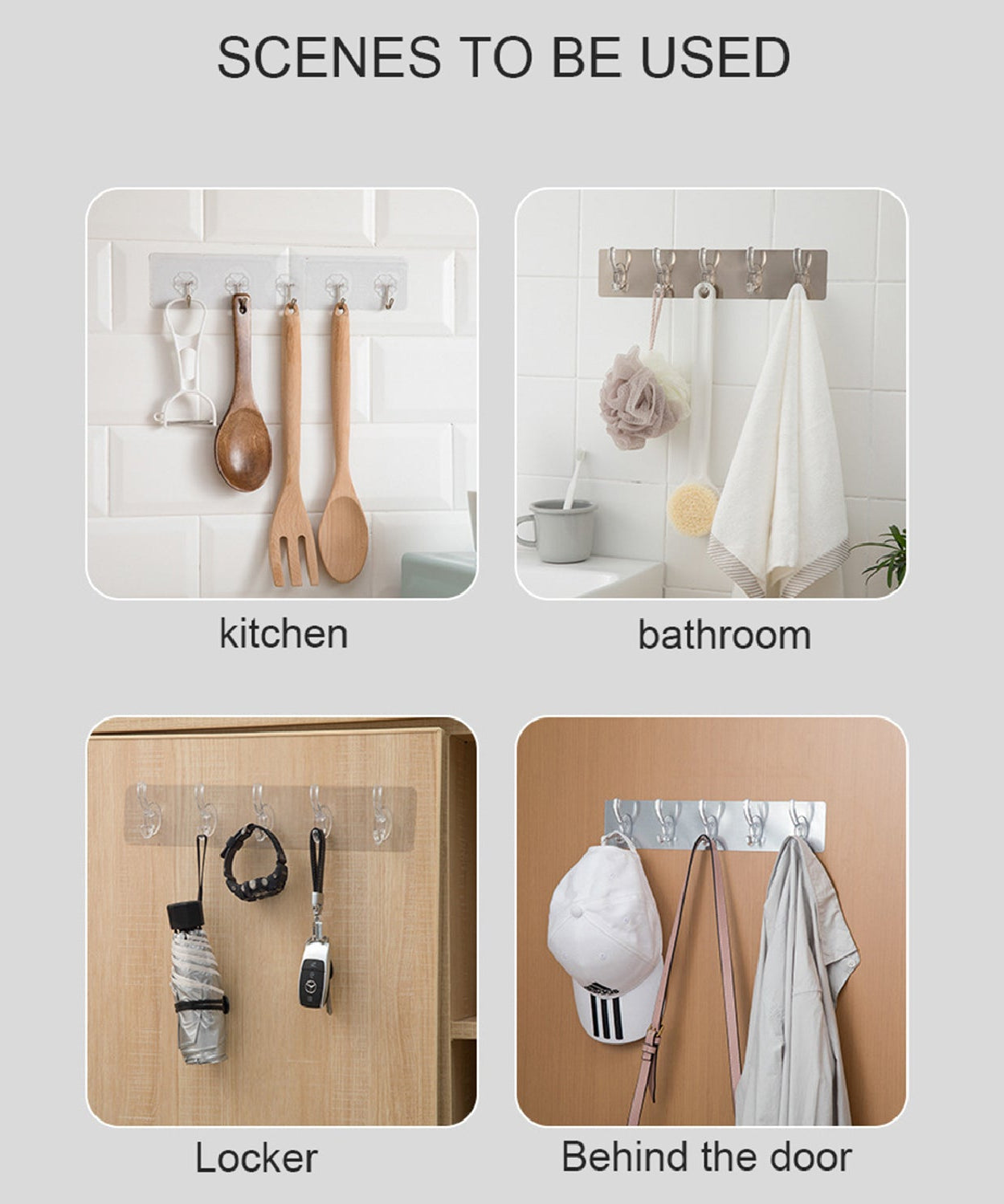 Heavy-duty wall hook with clear adhesive backing