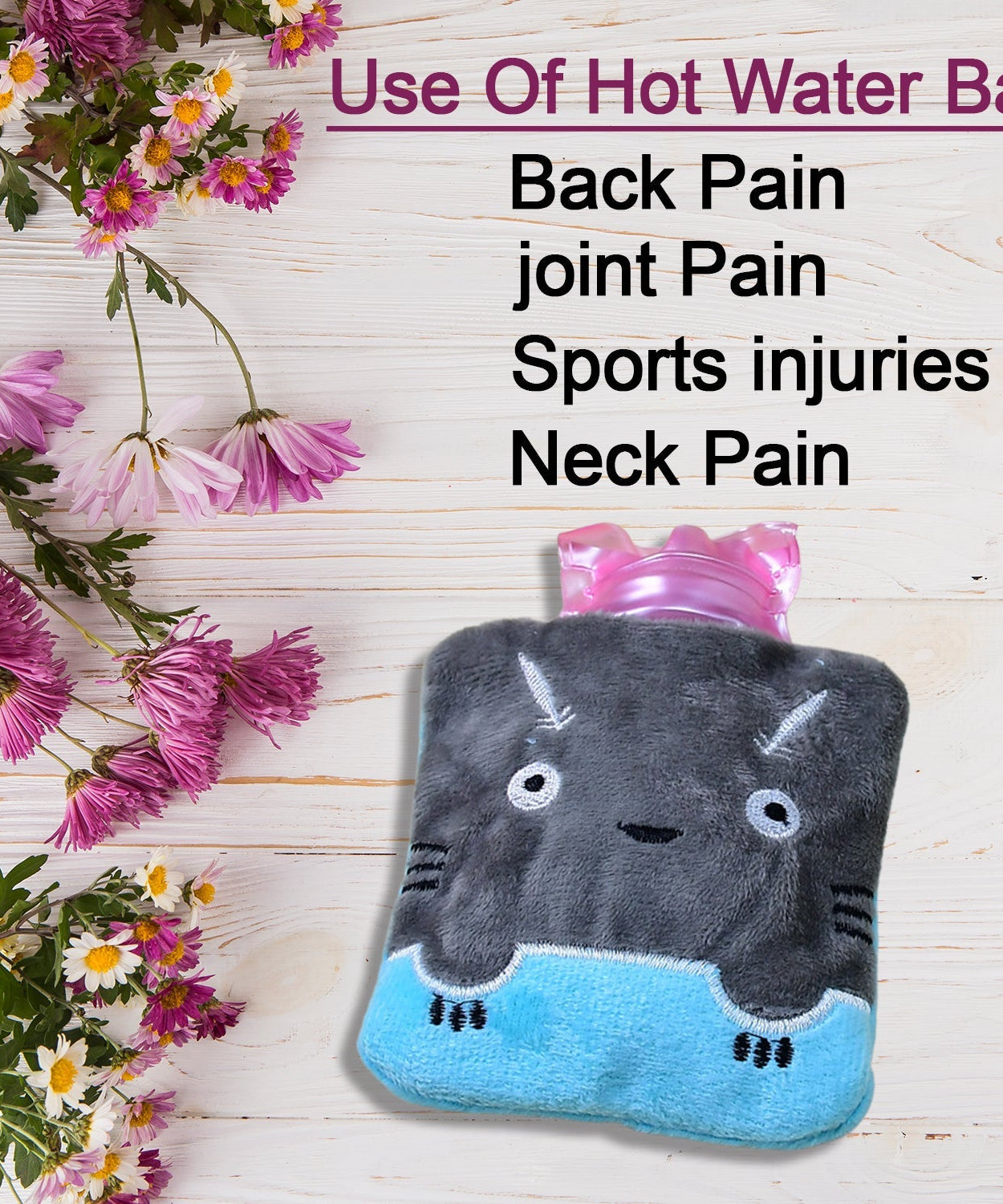 Grey Cat Print Small Hot Water Bag with Cover for Pain Relief