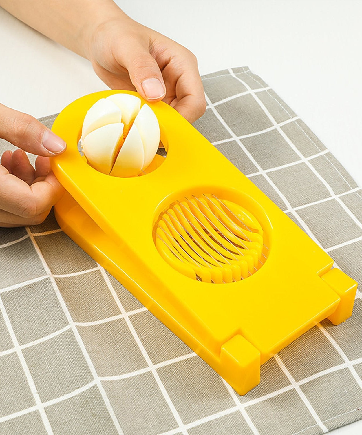 2 in 1 double cut boiled egg cutter with stainless steel wire