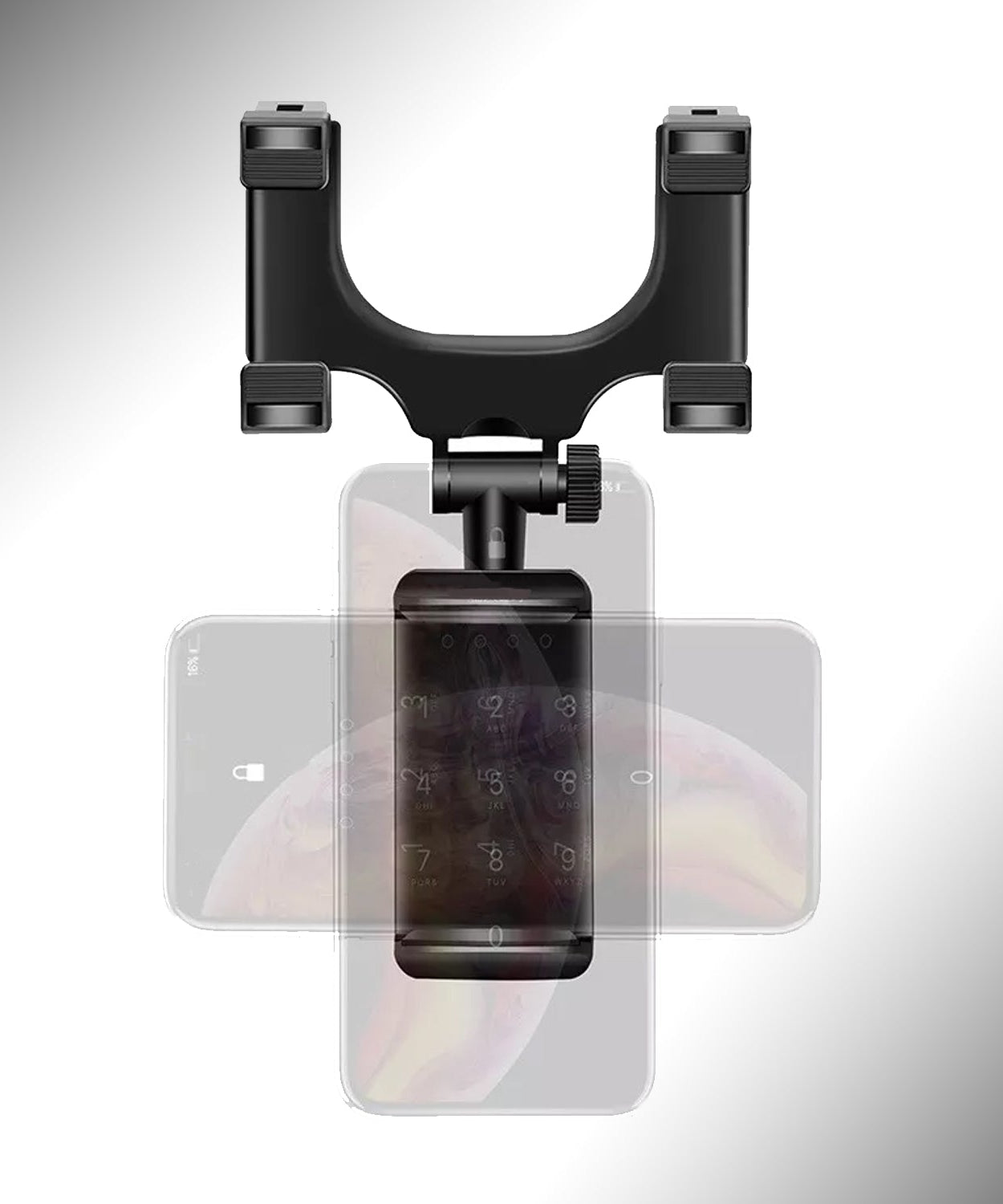 Vehicle rear view mirror mobile stand for hands-free use