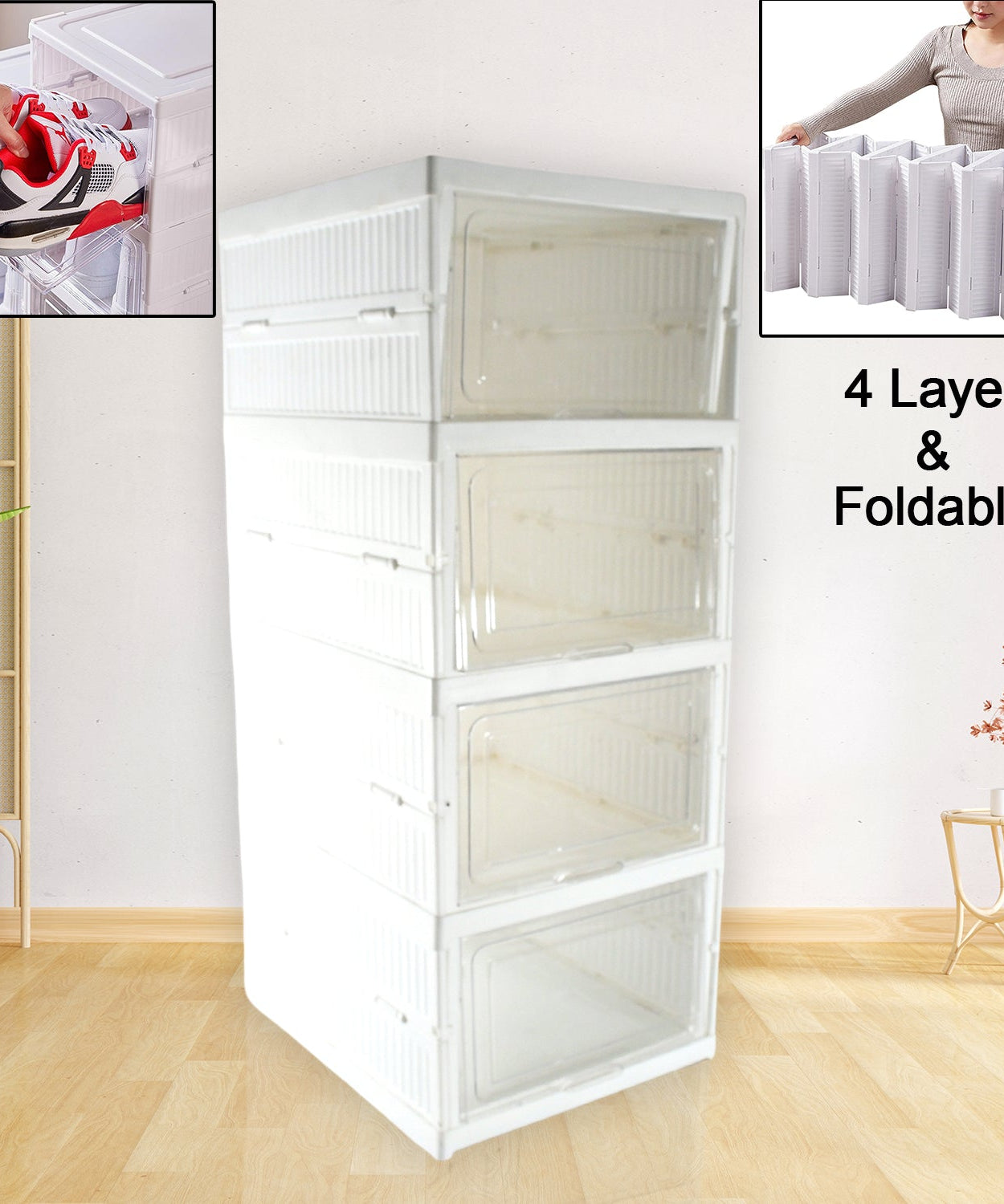 Stackable Multifunctional Storage, for Clothes Foldable Drawer Shelf Basket Utility Cart Rack Storage Organizer Cart for Kitchen, Pantry Closet, Bedroom, Bathroom, Laundry (4 Layer /  1 Pc)