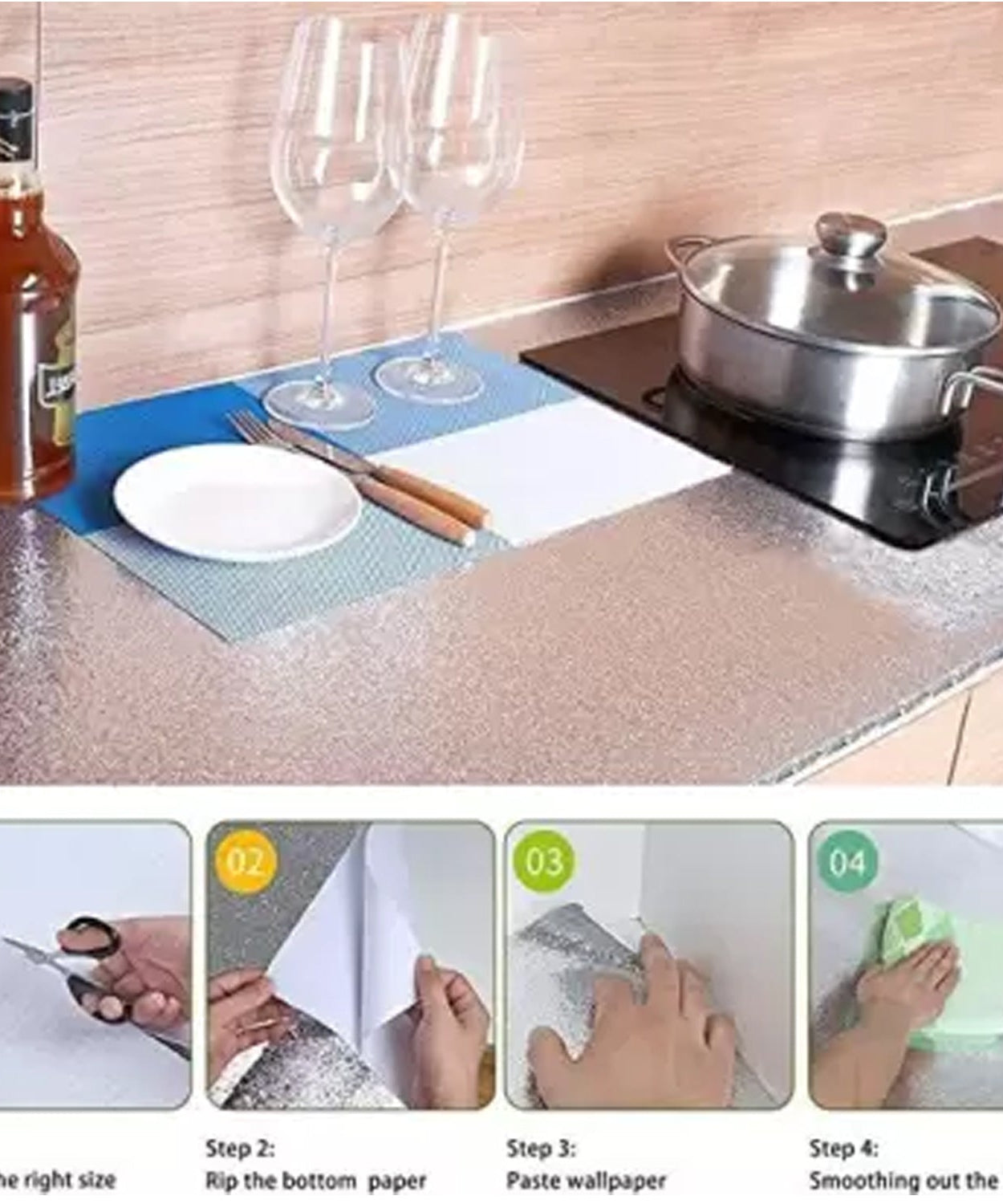 Aluminium foil for kitchen use, suitable for walls and drawers